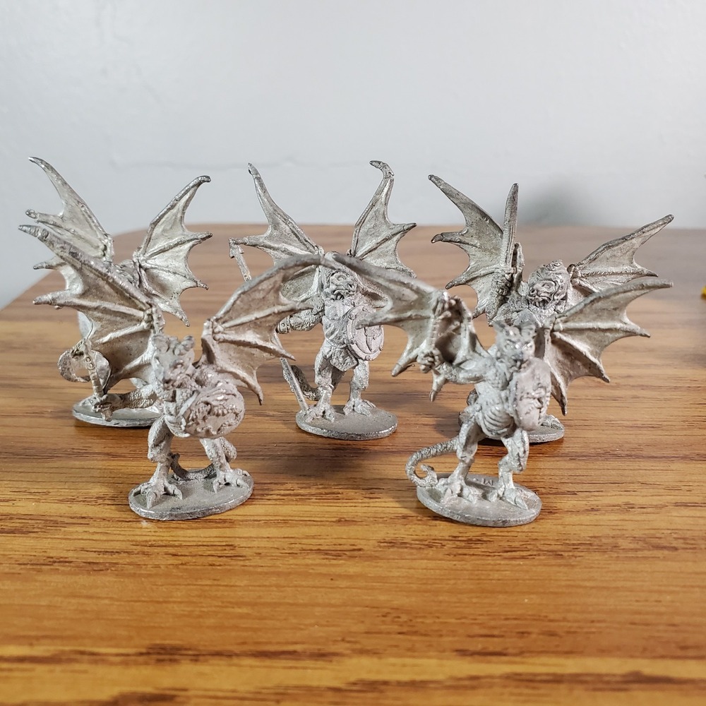 Grenadier Armored Dragon Men 5 Metal Miniatures 1984 Vintage Unpainted Lot